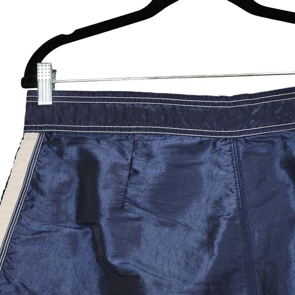 Vtg Pirate Board Shorts sz 34 Men Satin Navy Blue Nylon 90s Y2K Swim Trunks 9" - Picture 8 of 11